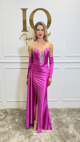 Fuchsia sensual dress by iqfashioncluj, featuring a fitted silhouette and elegant design, shown in this image.