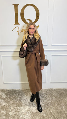 Palton lana casmir Buzunar Elaria Camel-Brown