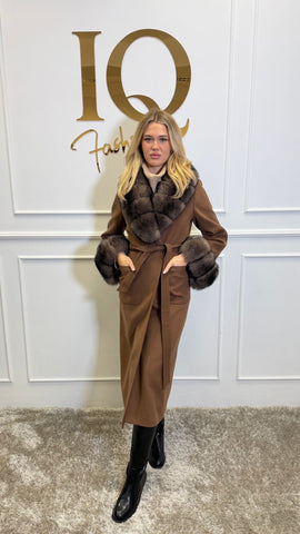 Palton lana casmir Buzunar Elaria Camel-Brown