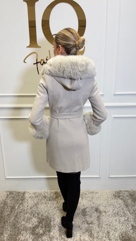 Palton scurt cu gluga Anays Beige
