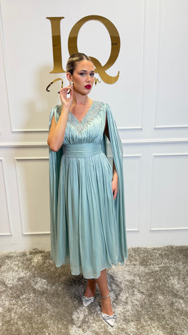 Rochie Yalisse V Minth din țesătură fluidă, culoare verde, cu decolteu în formă de V, stil elegant pentru evenimente speciale
