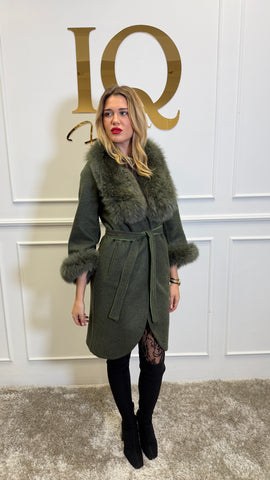 Olive green alpaca wool coat by iqfashioncluj, stylish Ami blazer in soft, warm fabric with a tailored fit.