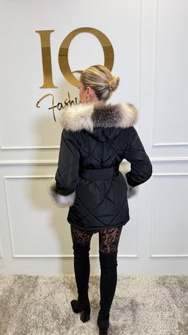 Haina fas cu blana naturala Leyla scurta Black Gold