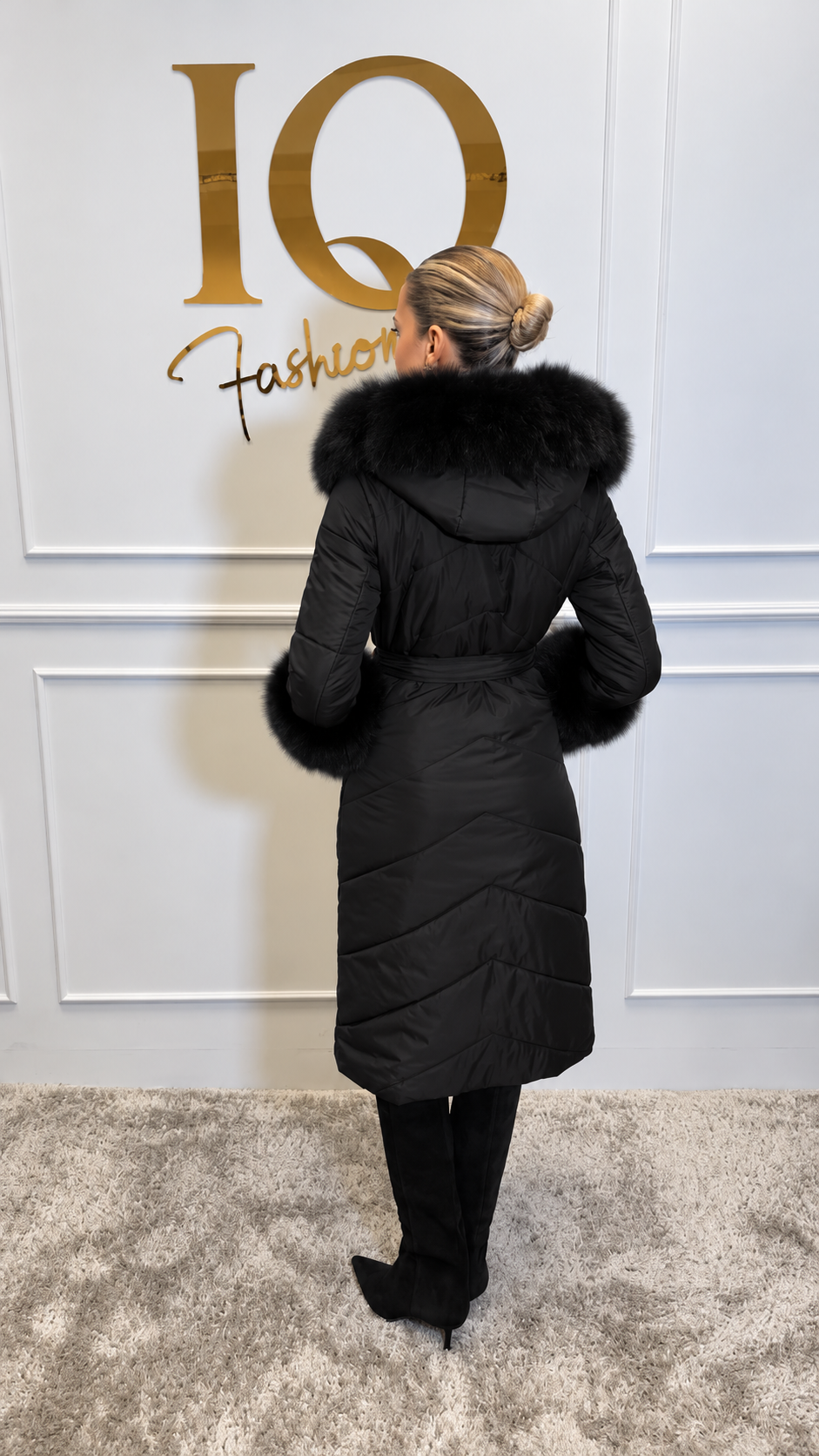 Haină din fas cu blană Zalante Black, model elegant de la ELVE STYLE SRL