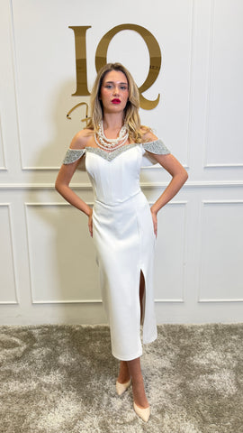 White Ginnya dress by iqfashioncluj, elegant women's Rochii with a stylish design, shown on a model.