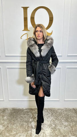 Haina Cintya Black-Grey with natural fur, featuring a stylish design and luxurious texture from ELVE STYLE.