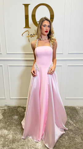 Rochie Merezia roz pentru femei, de la iqfashioncluj, cu croială elegantă și detalii moderne, vizibilă în imagine.