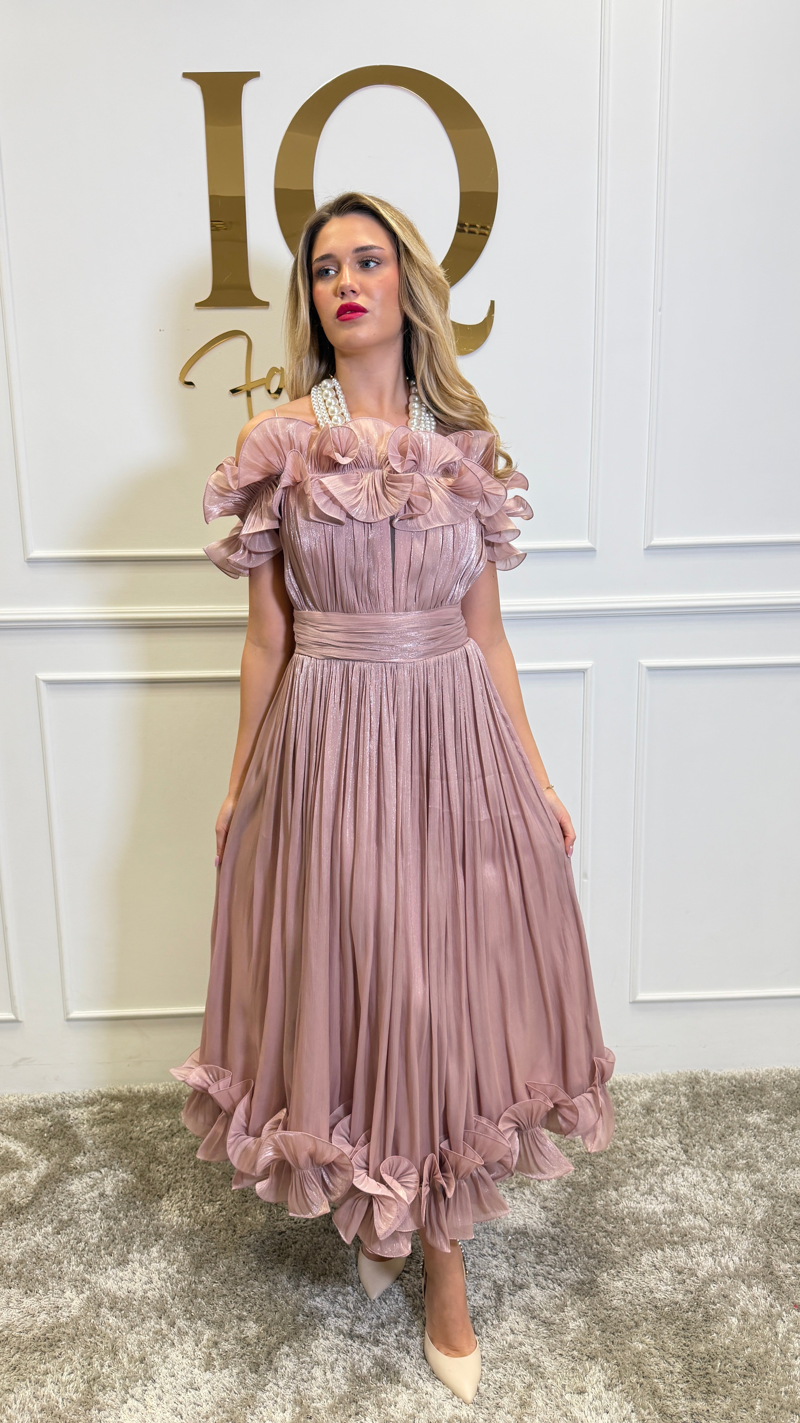 Pink Kassilia dress by iqfashioncluj featuring a flowy silhouette and stylish details, perfect for elegant occasions.
