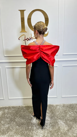 Black and red Verona dress by iqfashioncluj, stylish Rochii with elegant design, shown on a model.