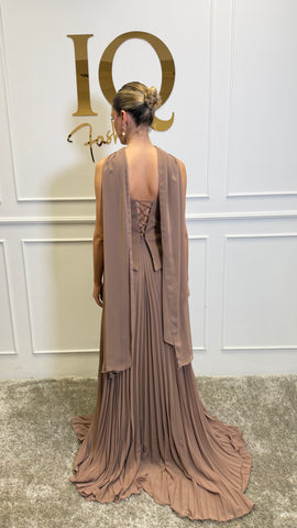 Beige Elissa dress by iqfashioncluj featuring a stylish, flowing design with elegant fabric and subtle detailing.