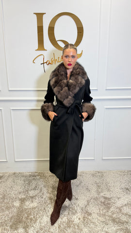 Palton lana cashmir epoleti Elaria Black Brown