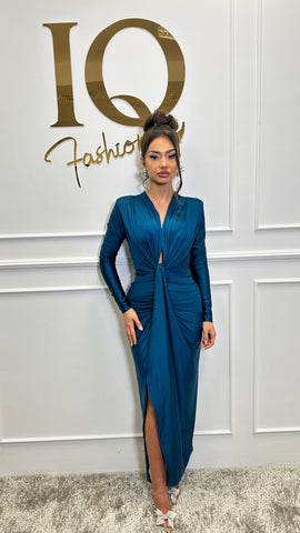 Rochie maneca Serabella Petrol Blue