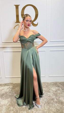 Rochie Aline evazata Olive Green