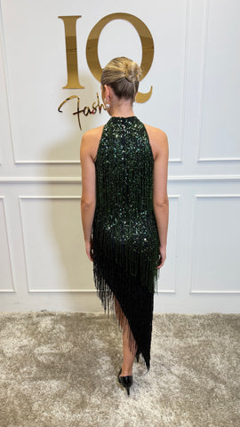 Rochie Aysha Black-Green din colecția iqfashioncluj, detalii elegante și croială modernă, pe manechin sau purtată.