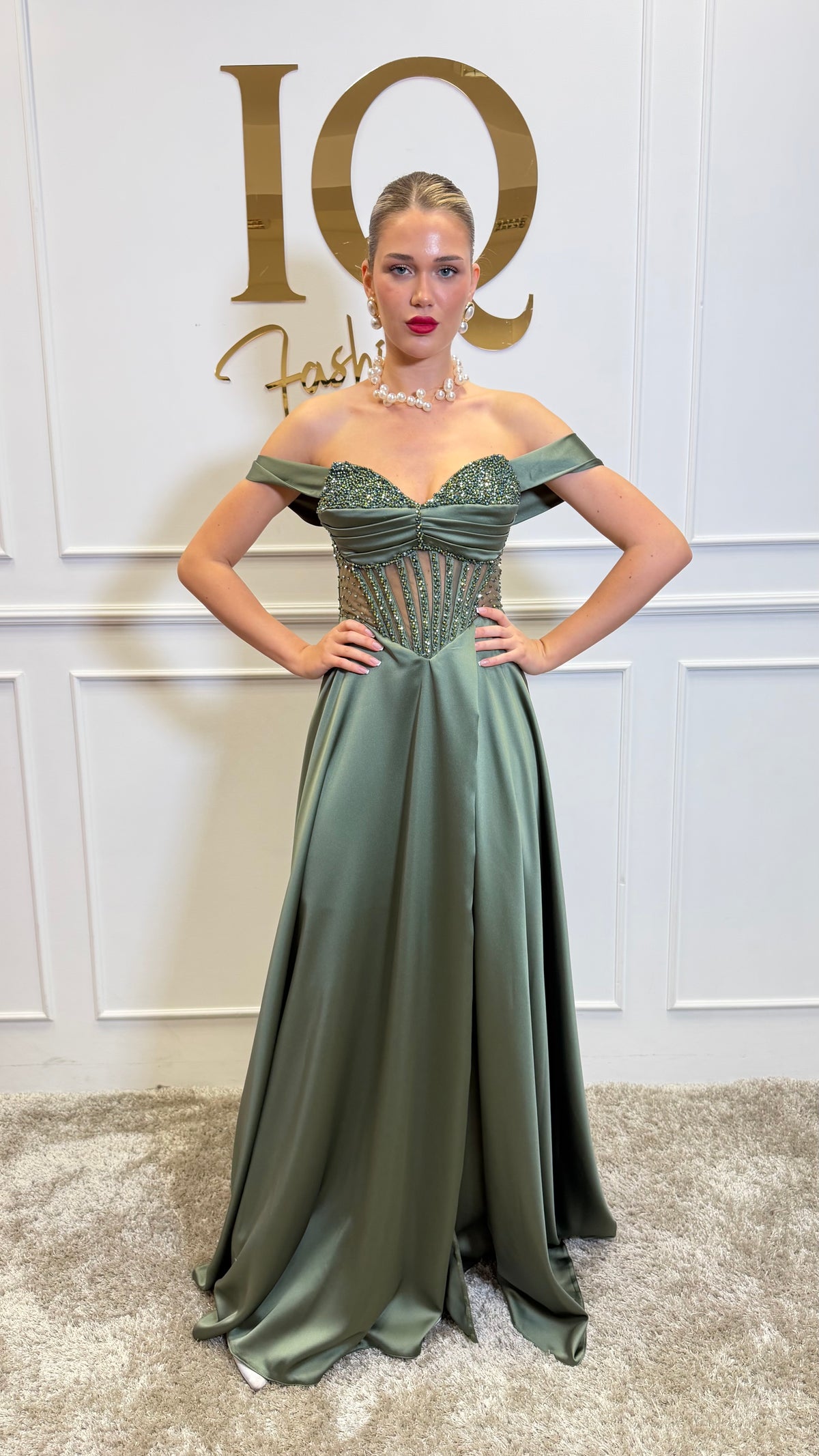 Rochie Aline evazata Olive Green