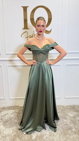 Rochie Aline evazata Olive Green