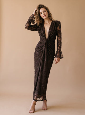 Rochie maneca clopot Serabella  Dantela Brown