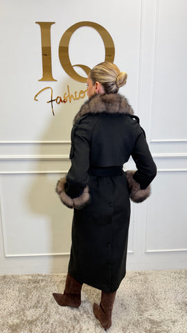 Palton lana cashmir epoleti Elaria Black Brown