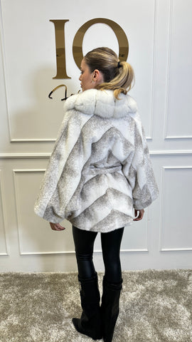 Palton din stofa alkantara Butterfly White
