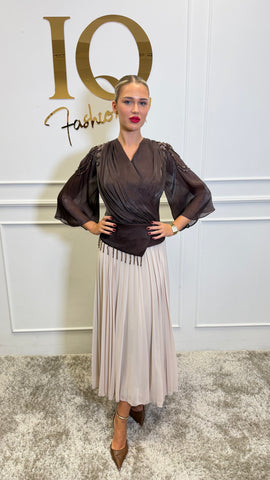 Rochie Deep Brown-Beige maneca