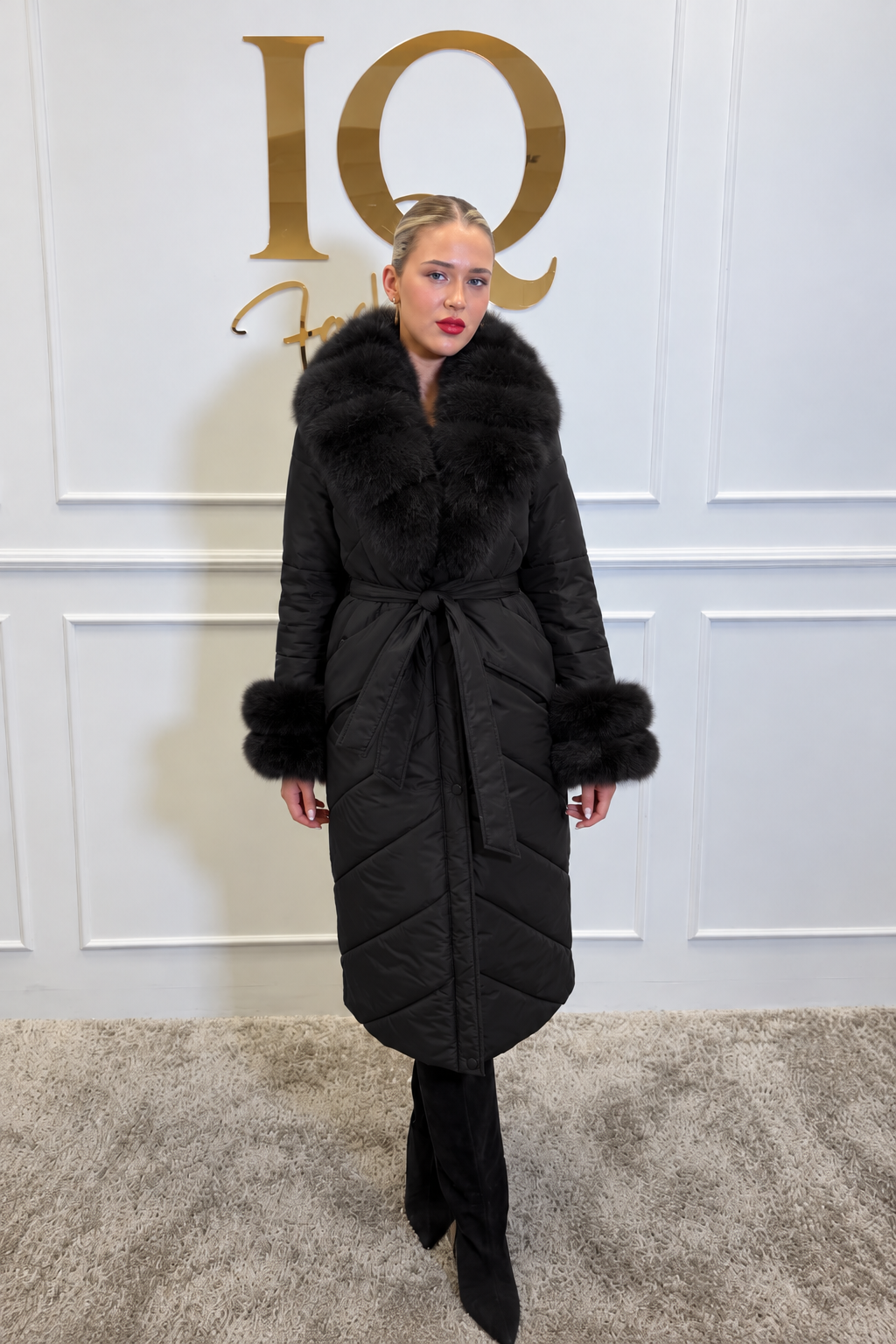 Haină de fas cu blană Zalante Black, brand ELVE STYLE SRL