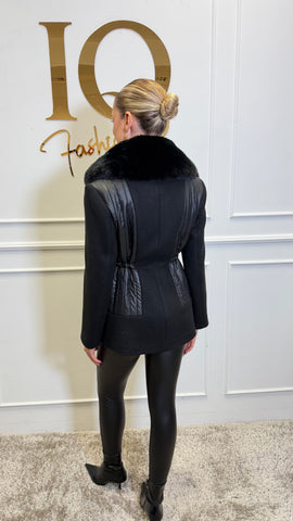 Palton scurt stofa cu fas Mays Black