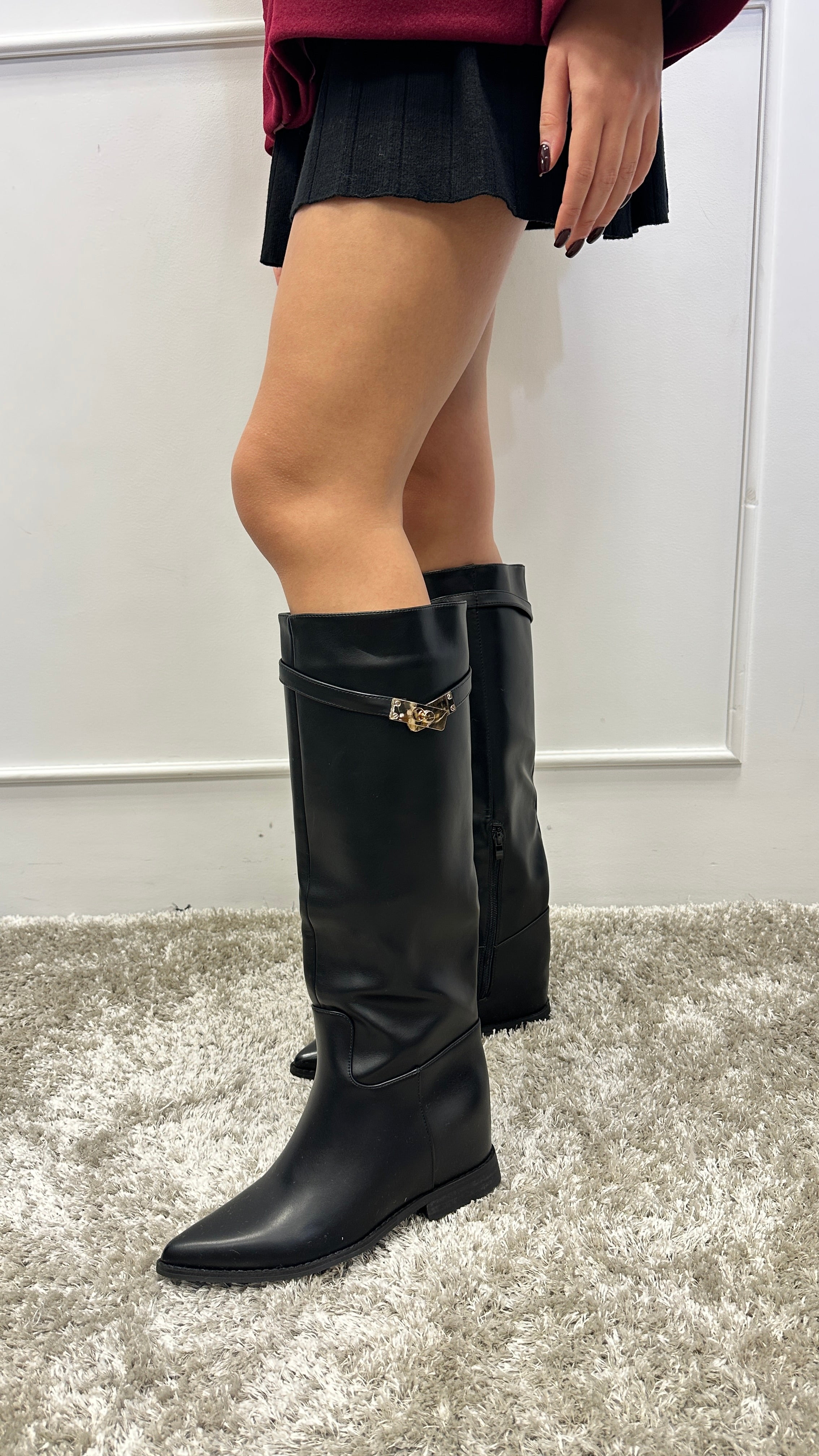 Cizme piele ecologica Asya Black - ELVE STYLE SRL