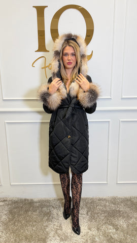 Black and gold natural fur coat by ELVE STYLE SRL, showcasing the luxurious, plush exterior and elegant design.