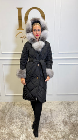 Haina fas cu blana naturala Leyla Black Grey