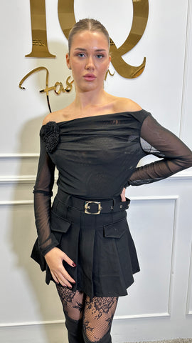 Black tulle pullover by ELVE STYLE SRL featuring sheer fabric and a relaxed fit, stylish and elegant for modern fashion.