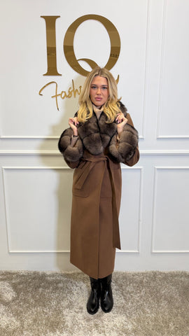 Palton lana casmir Buzunar Elaria Camel-Brown