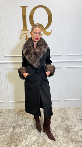 Palton lana cashmir epoleti Elaria Black Brown
