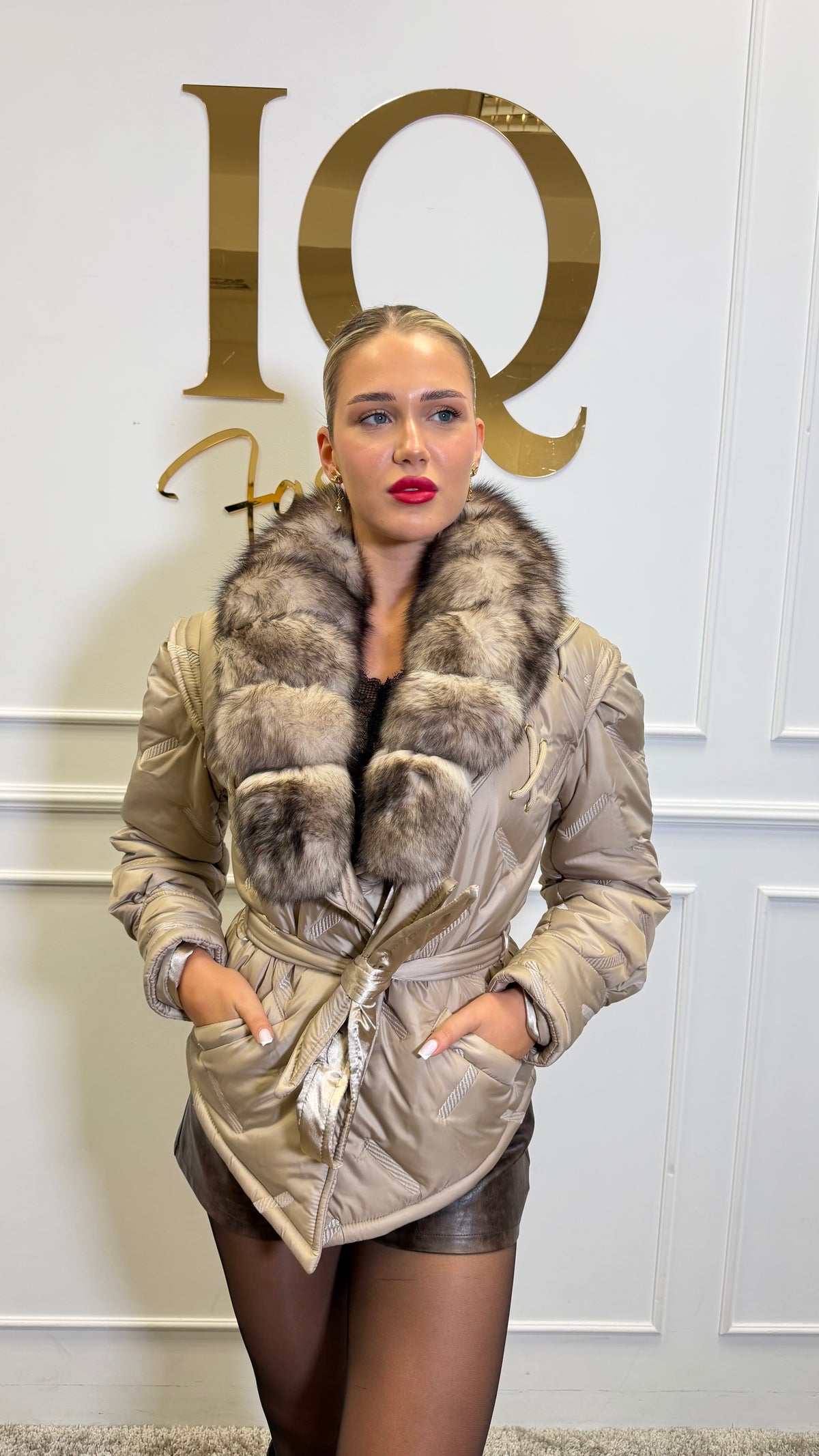 Haina fas cu blana natura Vanissa  Beige