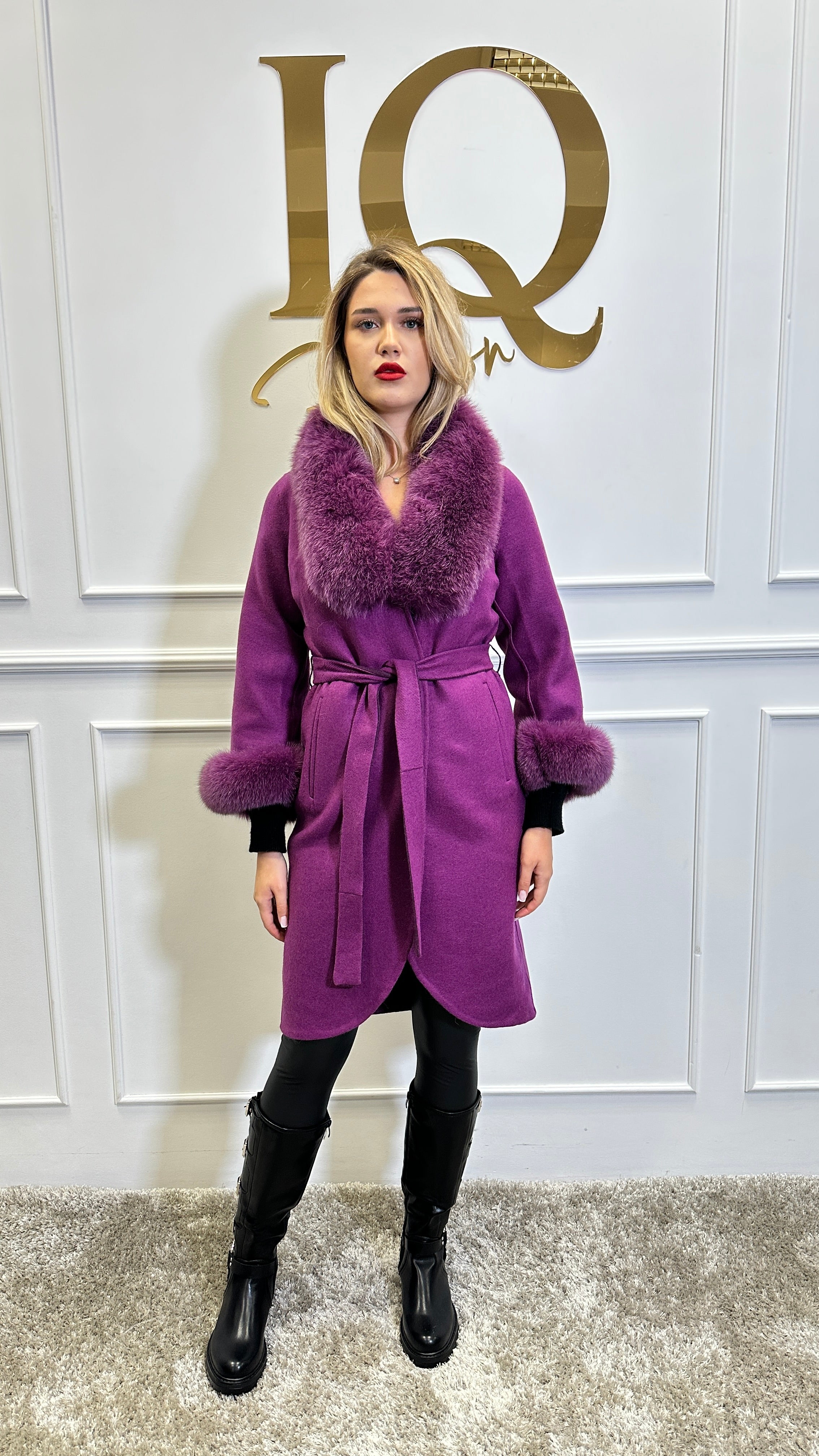 Fuchsia alpaca blazer from iqfashioncluj, Ami Blanuri style, featuring soft fabric and tailored fit, displayed on a hanger.