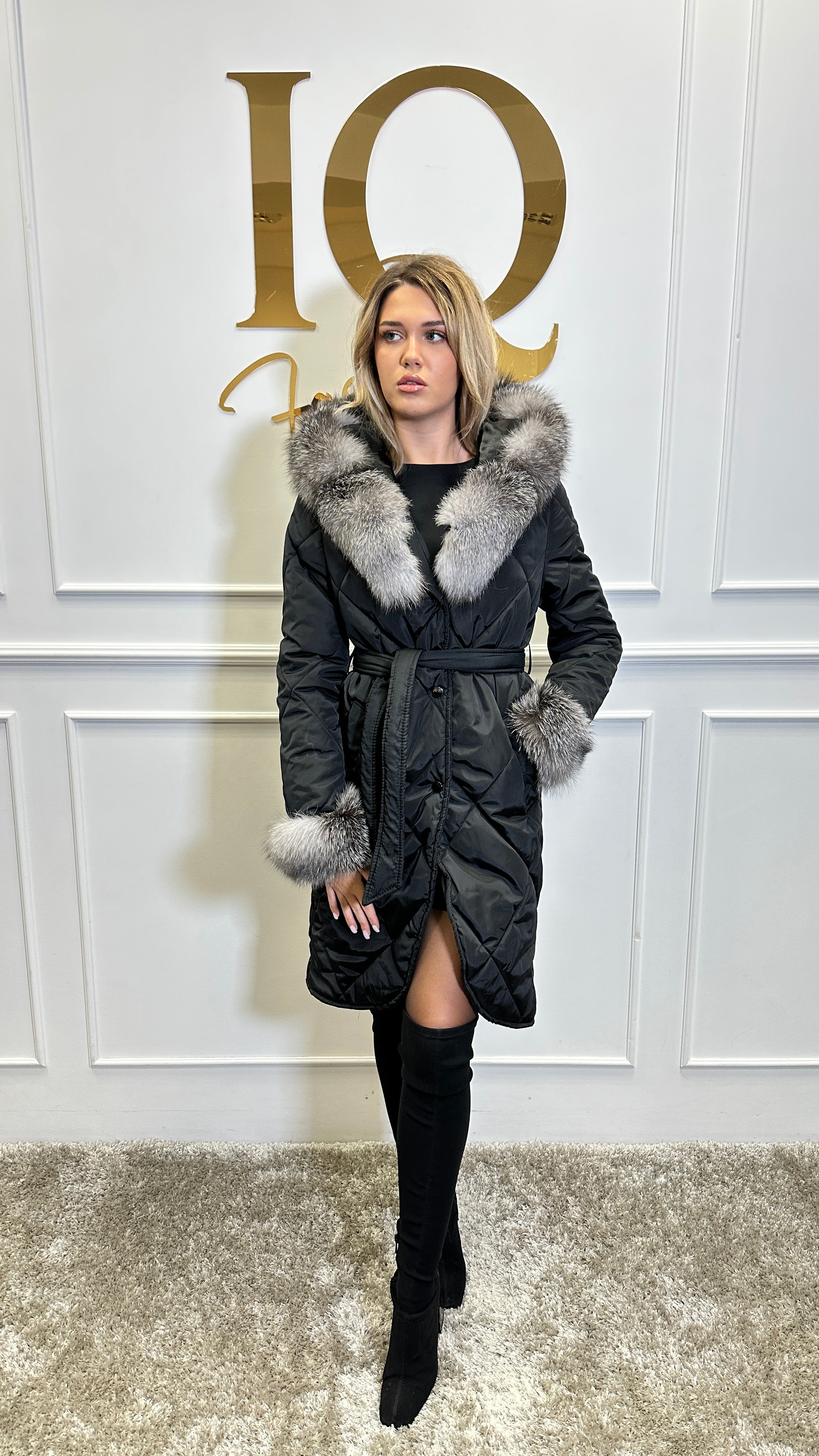 Cintya Black-Grey natural fur coat by ELVE STYLE, showcasing a luxurious blend of black and grey fur textures.