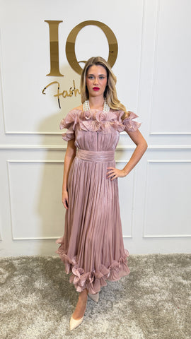 Pink Kassilia dress by iqfashioncluj, lightweight fabric, stylish fit, showcased on a hanger against a neutral background.